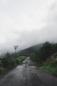 potholes on a narrow country road