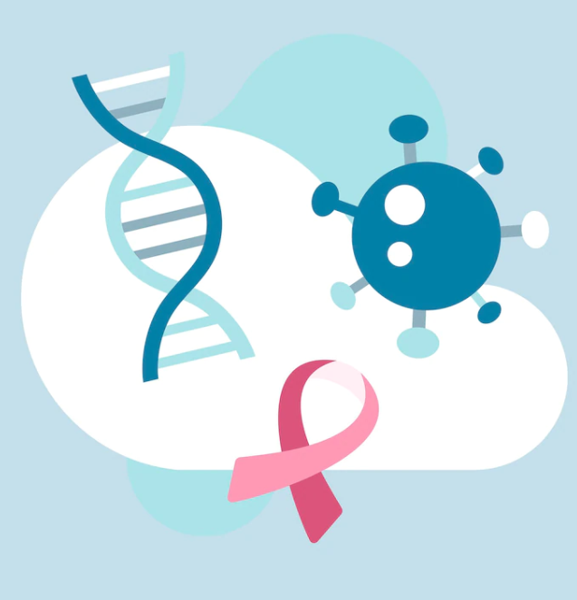 dna, bacteria, and pink ribbon graphic